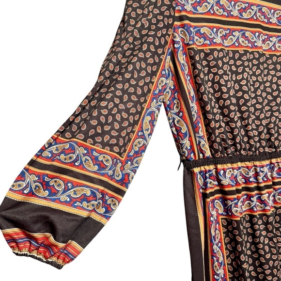 VINTAGE MELISSA LANE Paisley Vintage 70s Style Puff Shoulder Boatneck Dress - Picture 5 of 8